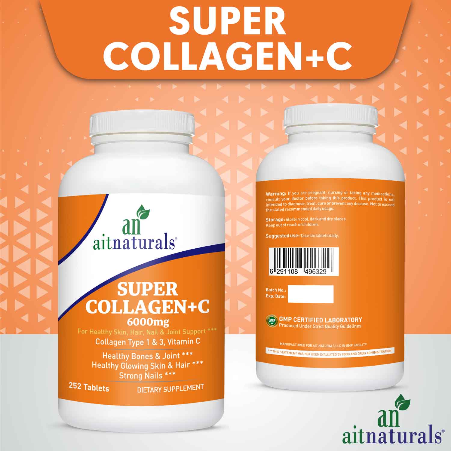 2 bottle of Aitnaturals Super Collagen + Vitamin C 252 Tablets supplement