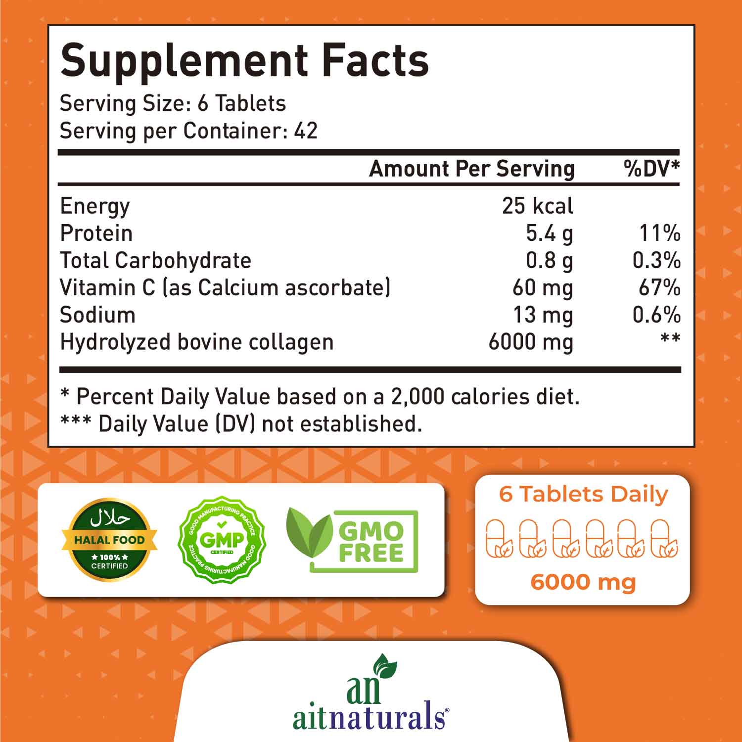 Supplement Facts of Aitnaturals Super Collagen + Vitamin C 252 Tablets
